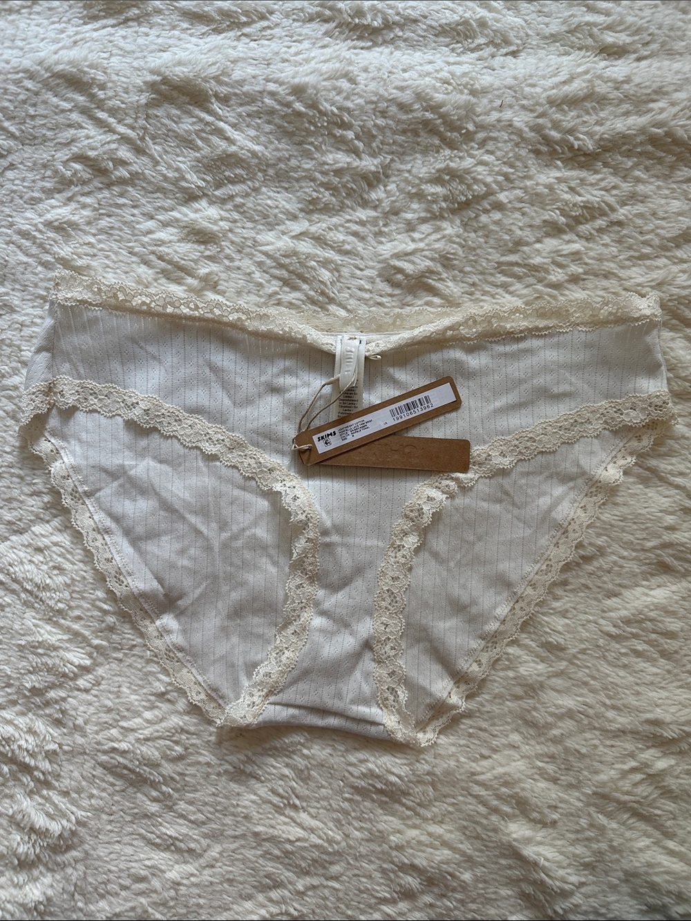 SKIMS Pointelle Lace Trim Brief - Marble Tonal Cream